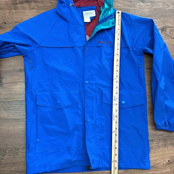Vintage Columbia Sportswear Mens XS Blue Hooded Rain Jacket Pants Waterproof PVC